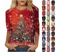 AACH Weihnachten Pullover Damen Glitzer Oberteil 3/4 Ärmel Lose Sweatshirt Rundhals Lustig Tshirt Festliches Dünn Weihnachtspullover Große Größen Party Weihnachtsshirt Stilvolle Sportshirt