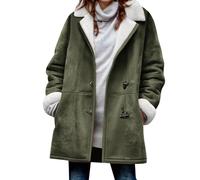 AACH Wildlederjacke Damen Dicke Fleecejacke Oversized Warm Winterjacke Lang Fleece Gefütterte Wintermantel Vintage Reverskragen Parka Klassische Vielseitige Kapuzenjacke mit Taschen Mantel