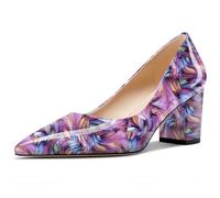 Aachcol Damen-Pumps mit Blockabsatz, spitzer Zehenbereich, zum Reinschlüpfen, Lackleder, Büro, Party, Kleid, 6,1 cm, Violett, mehrfarbig, 37.5 EU