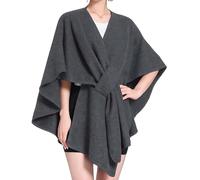 AAFGVC Long Poncho Scarf - Elegant Long Knitted Poncho Modischer Poncho Schal Fuer Damen Warmes Cape Umhang Vielseitig Als Strickjacke Oder Schal (Dunkelgrau)