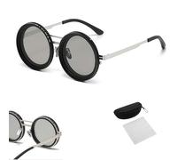 AAFGVC Retro Sonnenbrille Herren Mit Einstellbarem ND Filter Stufe 1-9 Polarisiert UV400 Schutz Runde Spiegelbrille Für Autofahren Und Sport (Silber)