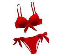 AAIXXIZAO Bikini Badeanzug Damen Sexy Front Schleife Push Up Bikinis Zwei Stücke Feste Badeanzug Krawatte Bikini Badeanzug S Rot