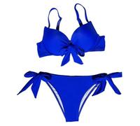 AAIXXIZAO Bikini Badeanzug Damen Sexy Front Schleife Push Up Bikinis Zwei Stücke Solid Badeanzug Krawatte Bikini Badeanzug L Blau