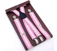 AAIXXIZAO Hosenträger Suspender Clip Elastische Riemen Hosenträger Powerful Clamps Hosenträger Schwarze Retro Unisex Stoff Hosenträger (Rosa-Weiße Streifen)
