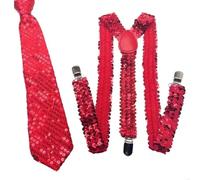 AAIXXIZAO Hosenträger Suspender Modische Pailletten-Hosenträger Für Hochzeiten Und Partys Mit Krawatte Partykleidung (Rot)