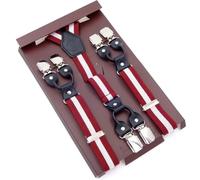 AAIXXIZAO Hosenträger Suspender Unisex Gestreifte Elastische Hosenträger Mit Sechs Clips Hosenhalter Box Set Hosenträger Für Männer Und Frauen (Dunkelrote Streifen)