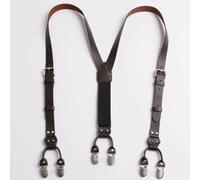 AAIXXIZAO Hosenträger Suspender Verstellbare Leder-Hosenträger Clips Herren Double Clip 6 Clips Retro-Hosenträger Vielseitiges Modisches Accessoire (Kaffee)