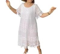 AAIXXIZAO Hübsche Kleider Dress Damen Frauen Strand Kleid Solid Halb Ärmel Iges Hemd Kleid Lässig Lose Spitze Kleid Urlaub Baggy Lange Robe L Weiß