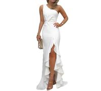 AAIXXIZAO Hübsche Kleider Dress Damen Frauen Weißes Party Kleid Schlitz Sexy Elegante Elegante Hochzeit Lange Kleider Eine Schulter Schlank Damen S Weiß