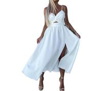 AAIXXIZAO Hübsche Kleider Dress Damen Strap Hollow Out Langes Kleid Frauen Elegant Off Schulter Ärmel Los Rücken Frei Maxi Robe Chic Lady Abend Party S Weiß