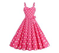 AAIXXIZAO Hübsche Kleider Dress Damen Vintage Rosa Kariertes Kleid Retro Strap Hosenträger Party Kleider M Dunkelrosa