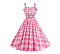 AAIXXIZAO Hübsche Kleider Dress Damen Vintage Rosa Karo Kleid Retro Strap Hosenträger Party Kleider M Pink