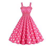 AAIXXIZAO Hübsche Kleider Dress Damen Vintage Rosa Kleid Retro Strap Hosenträger Party Kleider S Hotpink