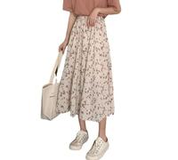 AAIXXIZAO Hübscher Rock Bleistiftrock Damen A-Linie Röcke Für Frauen Hohe Elastische Taille Blumen Druck Fee Midi Kleid L Aprikose