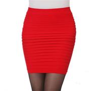 AAIXXIZAO Hübscher Rock Bleistiftrock Damen Elastischer Plissee Rock Hohe Taille Bodycon Mini Rock Büro Kurze Bleistift Röcke Einfarbig Größe Rot