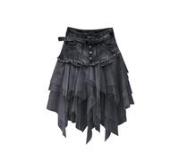 AAIXXIZAO Hübscher Rock Bleistiftrock Damen Vintage Mesh Jean Röcke Gothic Unregelmäßiger Jeans Rock Mit Gürtel Rock Für Frauen Böhmisch Hohe Taille Knopf Mini Röcke XXL Schwarz