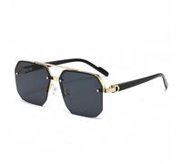 AAIXXIZAO Sonnenbrille Herren Metall Sonnenbrille Quadratisch Halber Rahmen Casual Trend Persönlichkeit Retro Mode Outdoor Sport Brille Gold-Grau