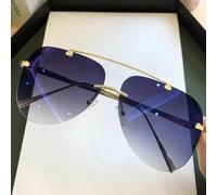 AAIXXIZAO Sonnenbrille Herren Sonnenbrille Für Männer Vintage Randlos Legierung Farbverlauf Sonnenbrille Weiblich Metall Oval Schirme Blau