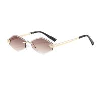 AAIXXIZAO Sonnenbrille Herren Trendige Randlose Polygonale Sonnenbrille Stilvolle Verlaufsgläser Metallbrillen Kleine Vintage-Sonnenbrillen Goldendoubletea