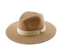 AAIXXIZAO Sonnenhut Strohhut Hut Damen Großer Kopf Panama Strohhut Mit Faltbarem Stroh Gewebter Hut Plus Size Männer Jazz Top Hat Sonnenschutz Sonnenschutz Hut 61-64Cm Khaki