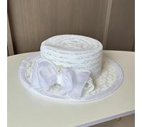 AAIXXIZAO Sonnenhut Strohhut Hut Damen Mode Frauen Mesh Kirche Hut Mit Perle Schleife Breite Krempe Kappe Hochzeit Party Hüte Strand Sonnenschutz Kappen Weiss