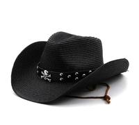 AAIXXIZAO Sonnenhut Strohhut Hut Damen Mode Punk Männer Cowboy Hut Stroh Strand Hüte Panama Cowgirl Jazz Sonne Kappe 56-58Cm Schwarz