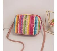 AAIXXIZAO Strohtaschen Strandtasche Frauen Regenbogen Gestreift Crossbody Umhängetasche Kleine Geldbörse Und Handtasche Damen Stroh Gewebte Strandtasche Rot