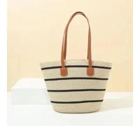 AAIXXIZAO Strohtaschen Strandtasche Große Kapazität Stroh Gewebte Einkaufstasche Damen Sommer Strand Einkaufstasche Große Einzelschulter Gewebte Korb Einkaufstasche Eimer Stil Widegrainbeige-Schwarz