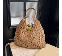 AAIXXIZAO Strohtaschen Strandtasche Weben Umhängetasche Urlaubspaket Aushöhlendes Stroh Gestrickte Achseltasche Beach Shopper Totes Solidkhaki