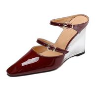 aanieshoeya Mules Damen Lackleder Elegant Sandalen Transparent Comfort High Heels Absatz Keilabsatz Sommer Rot 39CN 38EU 24.5cm