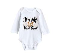 aaSccex My First New Year Kleidung Neugeborenes Baby Boy Girl Neujahr Outfits Letter Print Strampler Overall Outfits Set Baby Bodys Kurzarm (White, 3-6 Months)