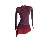 AAYXIN Glitzer Eiskunstlauf Kleid Damen Langarm Kürkleid Mit Strass Rollkunstlauf Wettbewerb Tanzanzug einfaches, großzügiges Eiskunstlaufkleid für Damen,Rot,XS