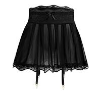 ABAFIP Herren Sissy Crossdressing Dessous Sheer Minirock mit Strumpfhaltern Gürtel Riemchen Spitzenbesatz Tüll Mikroröcke Unterwäsche, Schwarz, Small