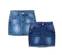 ABALACOCO Jeansrock für Mädchen, Denim-Minirock, Shorts, A-Linie, Kinderkleid, dehnbare Taille, Baumwolle, weiche Knöpfe, Größe 3-14 Jahre, 2 Stück, Farbe: Nr. 1, 11-12 Jahre