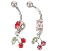 Abaodam 2 Stück Kirsch Bauchnabelringe aus Leichtem Edelstahl Baumelndes Bauchnabelpiercing Schmuck für Damen Kleiner Bauchnabelschmuck als Geschenk