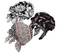 Abaodam 3 Stück Chemomützen Baumwolle Piratenhut Damen Unisex Kopftuch für Hausarbeit Schlaf Spa