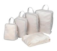 Abaodam 5 Stück Reise Kompressionstaschen aus Leichtem Polyester in Beige mit Wasserdichtem Koffer Organizer für Kleidung und Schuhe für Reisen