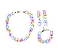 Abaodam Buntes Acryl Schmuckset Mädchen Paperclip Ketten Design Armband Halskette Ohrringe Geschenk Modisch Langlebig für Alltag und Party