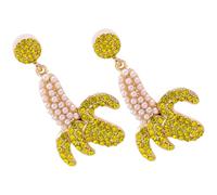 Abaodam Kreative Bananen Ohrstecker mit Strass Verziert 1 Paar Goldfarbene Tropfen Ohrringe für Frauen Minimalistischer Ohrschmuck mit Glatten Kanten Modisches Urlaubszubehör