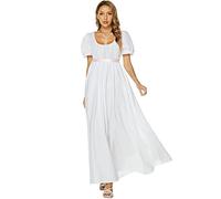 Abaowedding Regency Kleider für Frauen Viktorianisches Teekleid Kleid mit Satin-Schärpe Vintage Ballkleid Rüschen Puffärmel, Weiss/opulenter Garten, Mittel