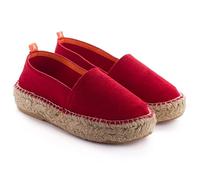 ABARCA Espadrilles, für Damen, flach, mit Plattform, Sommer, lässig, aus Jute und Leder, handgefertigt in Spanien, flexibel, weich und atmungsaktiv, rot, 40 EU