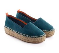 ABARCA Espadrilles für Damen, flach, mit Plattform, Sommer, lässig, Jute und Leder, handgefertigt in Spanien, flexibel, weich und atmungsaktiv, Aquamarin, 40 EU