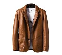 ABARTY Herren Lederjacke Regular Fit Blazer Für Männer Revers Pu Kunstleder Anzugmäntel Motorradjacke Smart Casual Jacke Biker Stil Herren Anzugjacken Und Blazer Braun XL