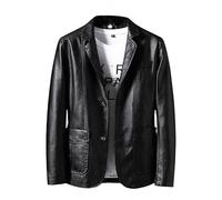 ABARTY Herren Lederjacke Regular Fit Blazer Für Männer Revers Pu Kunstleder Anzugmäntel Motorradjacke Smart Casual Jacke Biker Stil Herren Anzugjacken Und Blazer Schwarz S