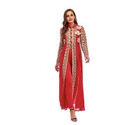 Abaya Dubai Muslimische Sets Kleid Kaftan Türkische Islamische Kleidung Abayas Afrikanische Kleider für Frauen Robe Ensemble Musulmane Rot M
