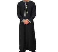 Abaya Herren,Gebetskleidung für Männer,Islamischer Kaftan mit Stehkragen,Lange Ärmel, lose Passform,Arabische Robefür Ramadan, Eid & Alltag,Schwarz,60