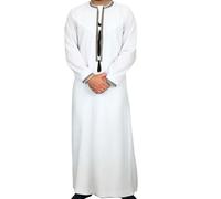 Abaya Herren,Gebetskleidung für Männer,Islamischer Kaftan mit Stehkragen,Lange Ärmel, lose Passform,Arabische Robefür Ramadan, Eid & Alltag,Weiß,60