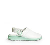 ABEBA 85081 - Unisex Schuhe - ACTIVE Clog SRC - Glattes Design - EU 36 - Weiß/ Grün - Futtermaterial: Stoff - Mit Schnallenverschluss
