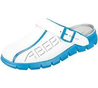 ABEBA Clog 7312 Größe 46, Dynamic Glattleder weiß/blau mit Aufdruck, zertifiziert
