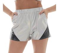 ABEHIK Damen Metallic Shorts Sexy Pailletten Hose Kurz Y2K Glnzender Bar-Shorts Glitzer Hotpants Musikfestival Karneval Kostm fr Frauen Nacht Clubwear wei XL